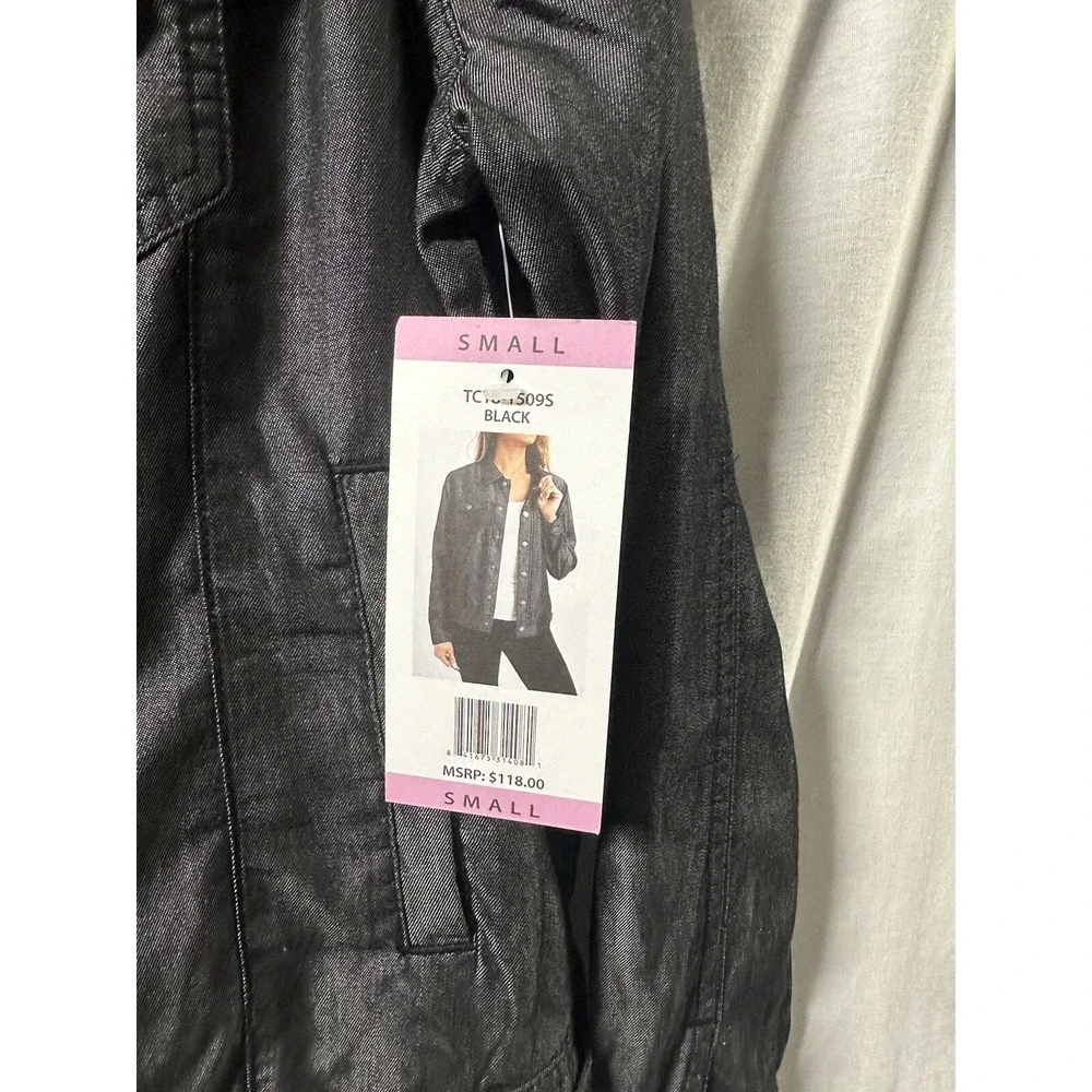 TAHARI‎ ✨New✨ Button Up Tencil Pin Tuck Jacket/Overshirt TC18-1509S Blk/Charcoal